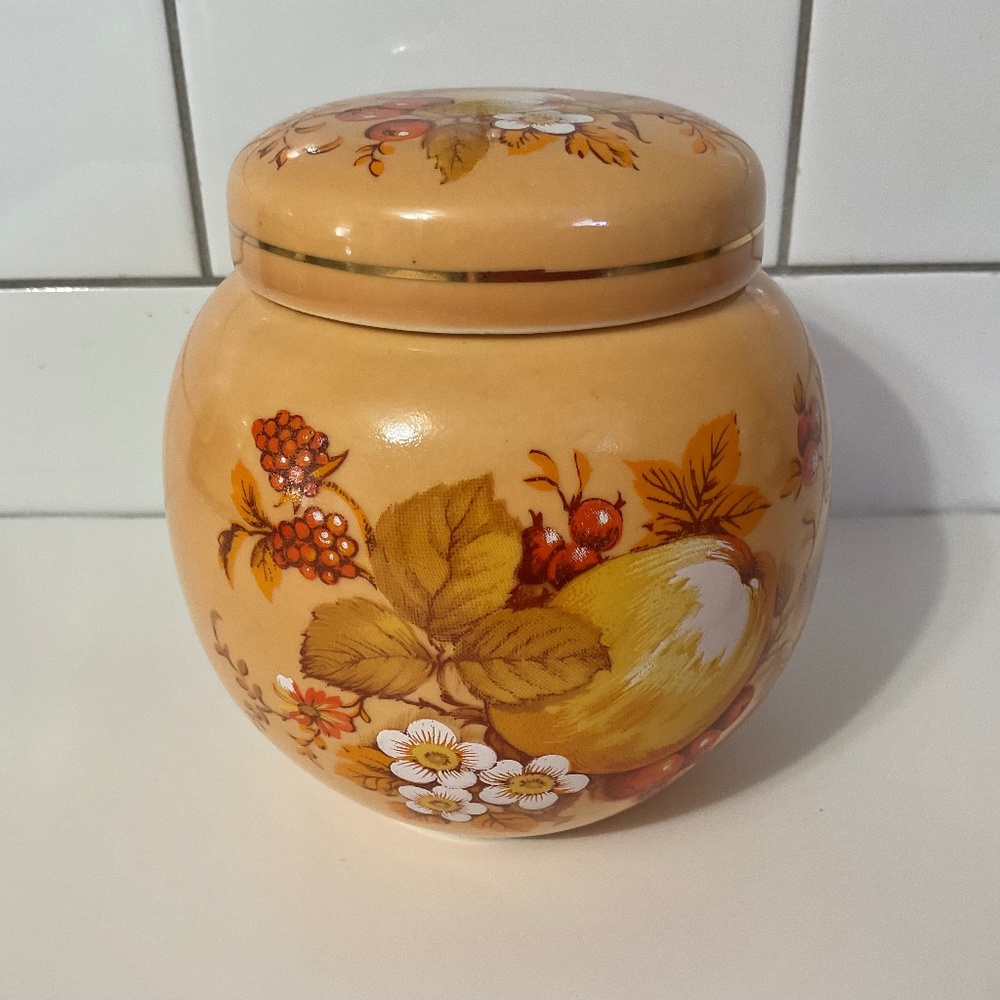 VTG Sadler Autumn Gold Ginger Jar With Lid